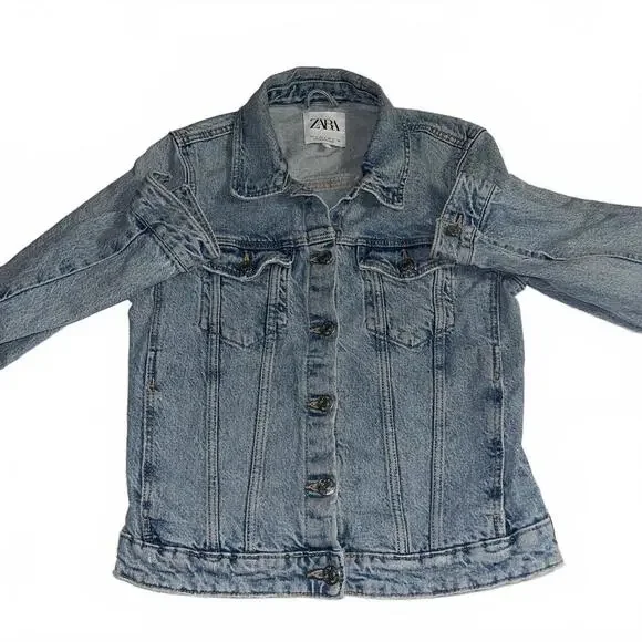 ZARA Jean Denim Jacket Woman’s Small Classic Denim Made In Bangladesh Jean Coat - Picture 3 of 8